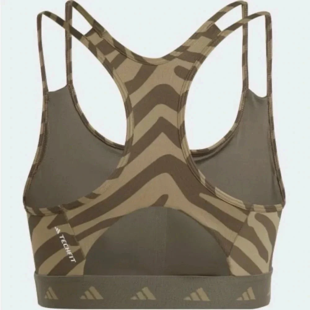 Adidas Hyperglam Tech fit Zebra Print Sports Bra Orbit Green - Picture 2 of 8